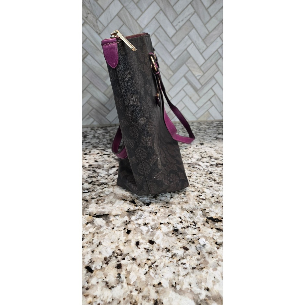 Coach Signature Gallery Tote Signature Canvas Brown Dark Magenta HandBag Purse - Picture 8 of 15
